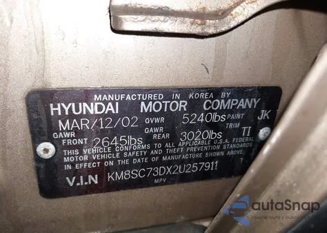 2002 Hyundai Santa Fe Gls/Lx from USA, damaged, VIN KM8SC73DX2U257911